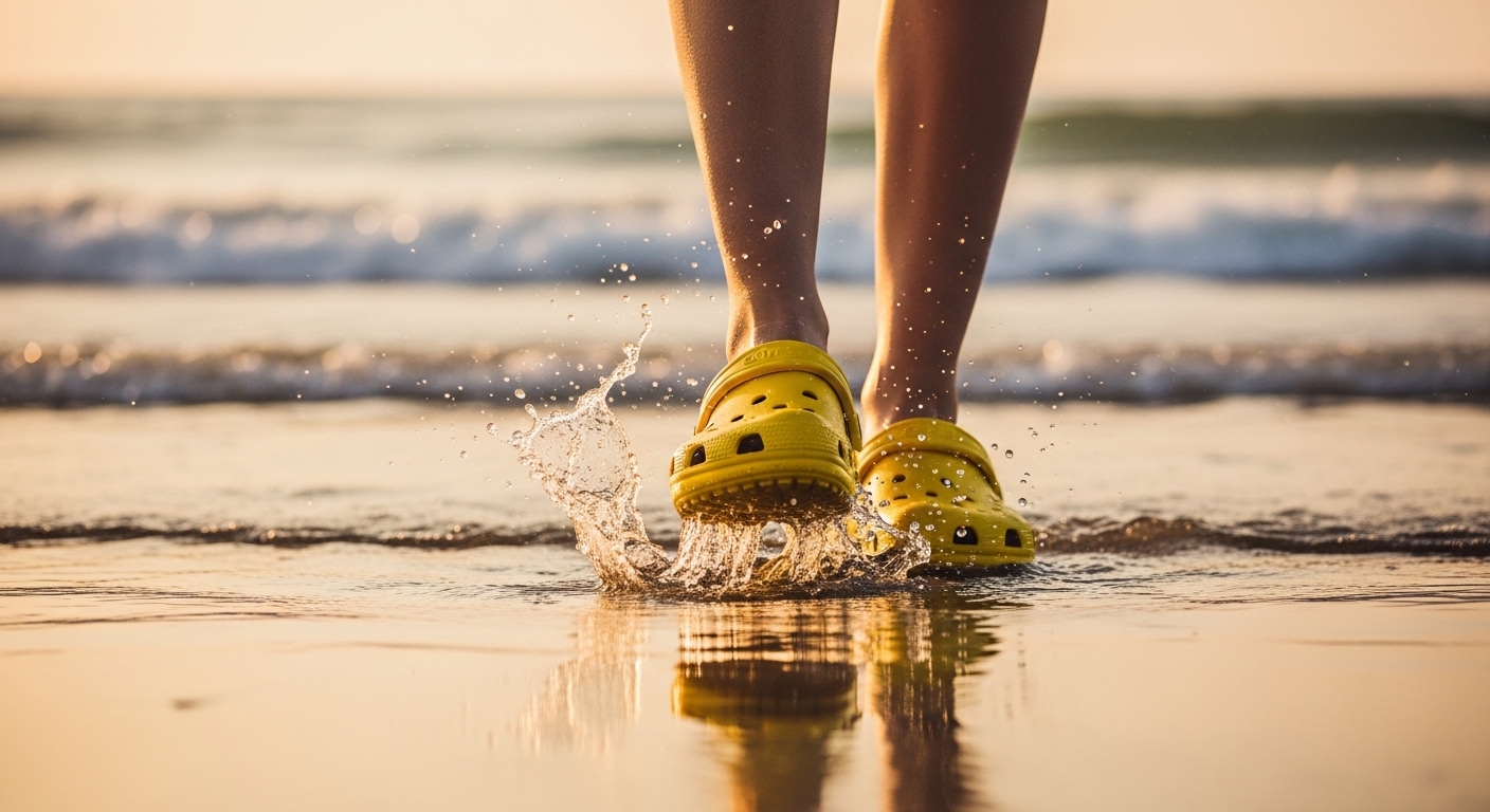 Yellow crocs beach splash